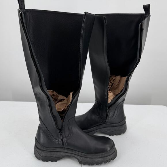 Staud Bow Leather Black Tall Platform Boots Women's Size 36.5 - Picture 7 of 12